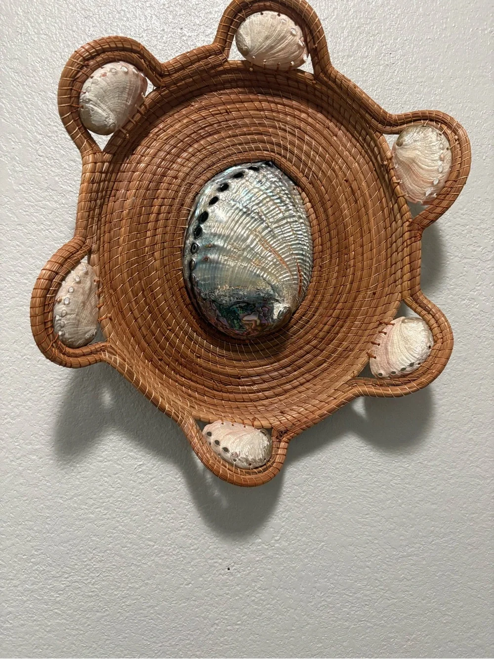 Woven Rattan Wall Basket with Decorative Shells